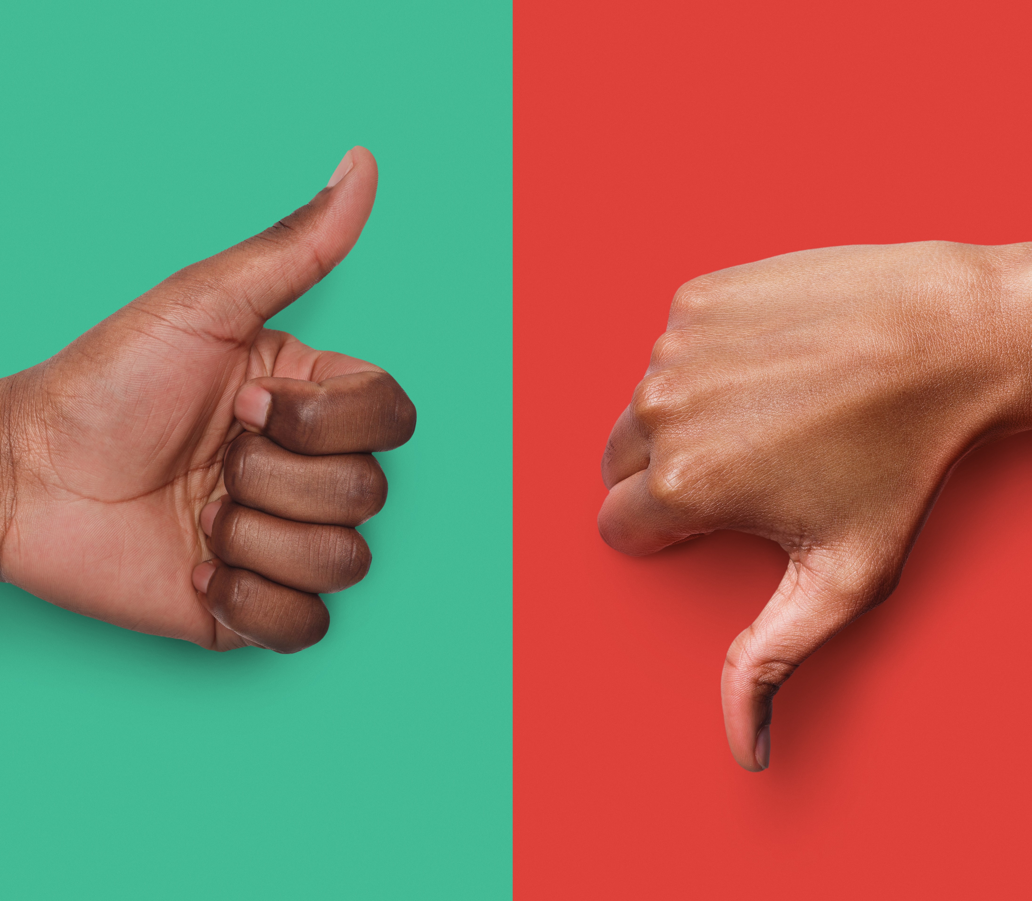 Illustration représentant une opposition entre le vert et le rouge, entre le bon et le mauvais